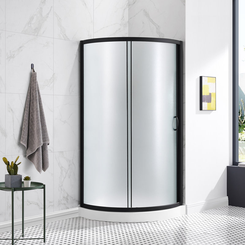 OVE Decors Breeze Round Shower Kit w/ Frosted, Base, Black, 76.97" H x 32.68" W x 32.68" D