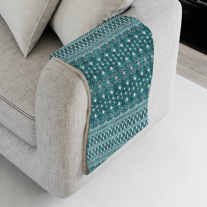 Addison Machine Washable Sherpa ASB708 Boho Throw Blanket, Teal