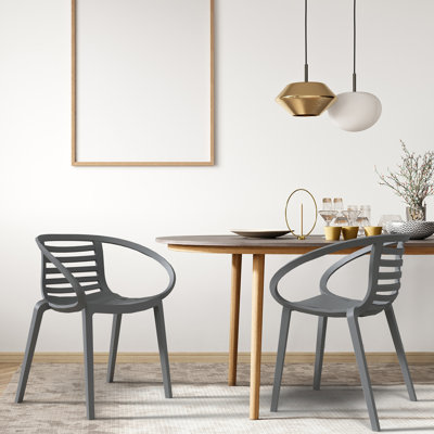 Modern Stacking Patio Dining Armchair Indoor/Outdoor (Set Of 2) Taupe by Latitude Run