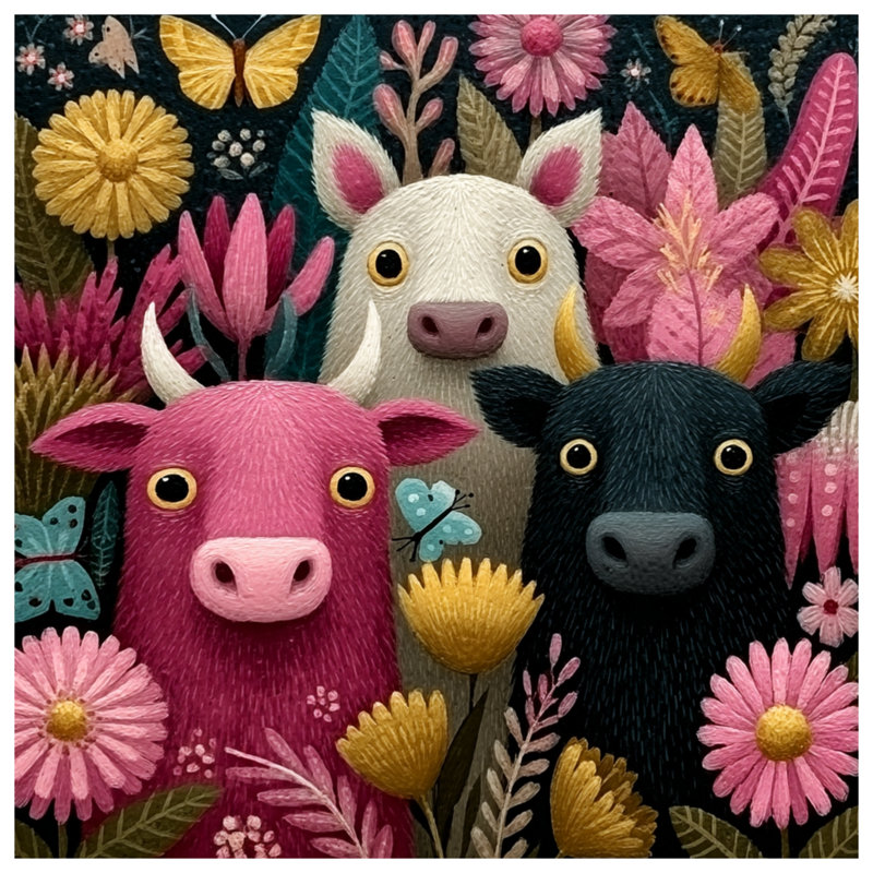 Tapis de bain Whimsical Cows And Flowers, L 24 po x L 17 po