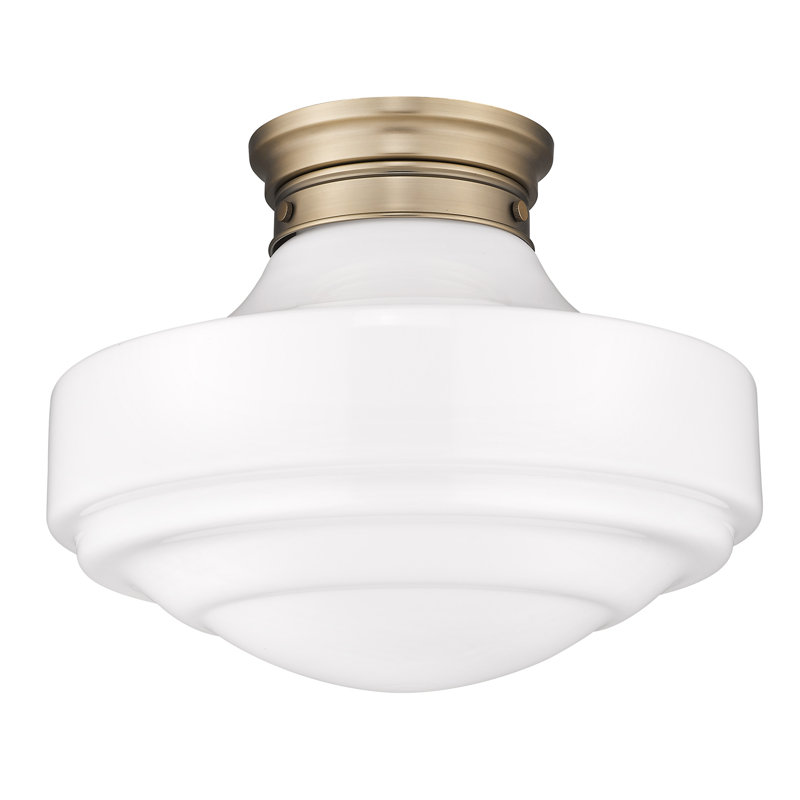 Ilona Glass Semi Flush Mount, Vintage Milk Glass, Modern Brass