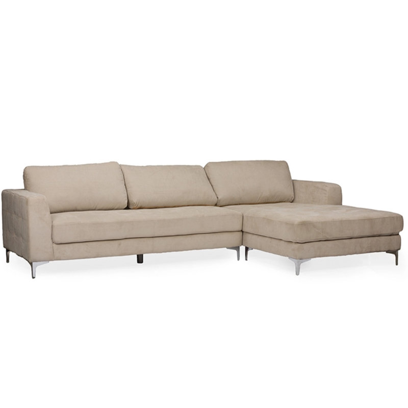 Canapé et méridienne modulaires faisant face à la droite de 117,38 po de large Anna-Leigh, Similicuir beige