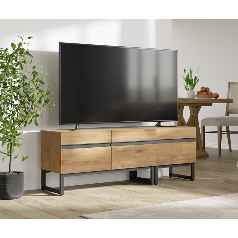 Milibor TV Stand with Cabinets, Natural Oak, 19.9”H x 15.6”L x 52.7”W