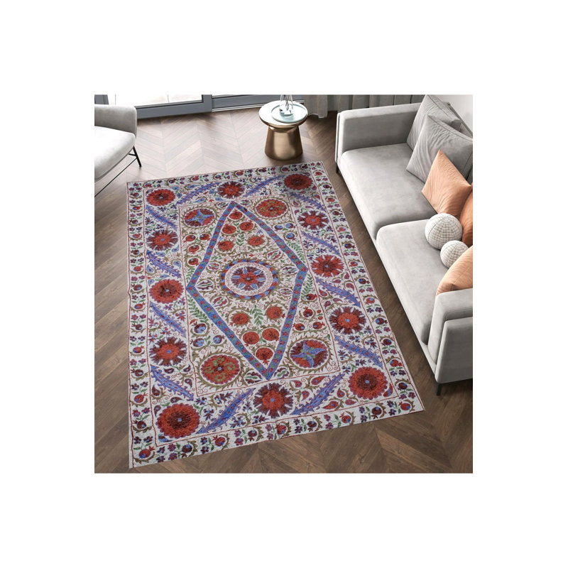 Tapis multicolore à motif floral multicolore, Rectangle 3'3" x 4'11" Rug Pad Included
