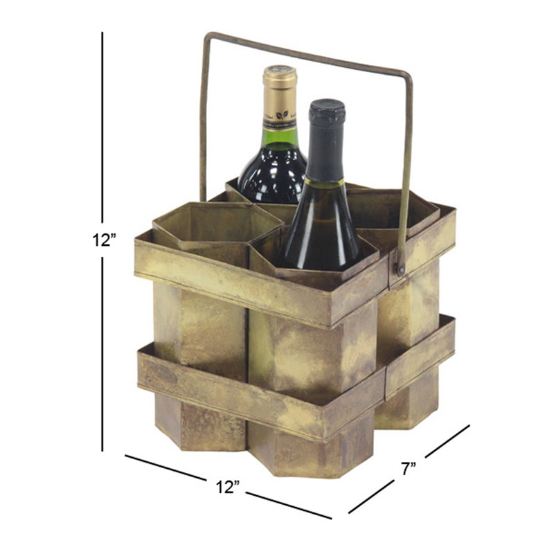 Lafave 4 Bottle Tabletop Wine Bottle Rack, Gold