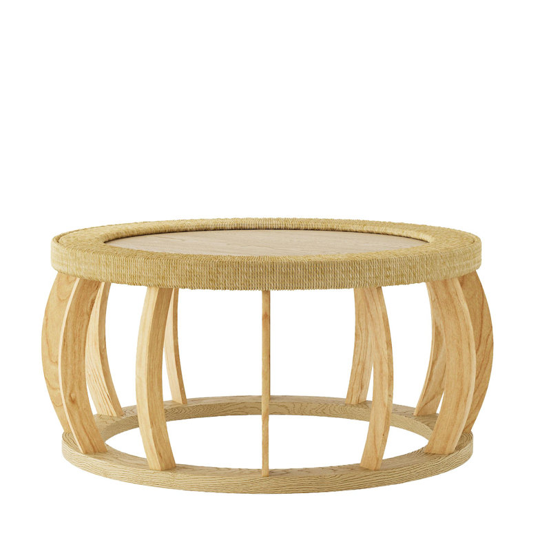 Table basse ronde ronde en bois massif de 35,43 po avec pieds courbés et table d'appoint Boho pour salle à manger, cuisine et salon, naturel