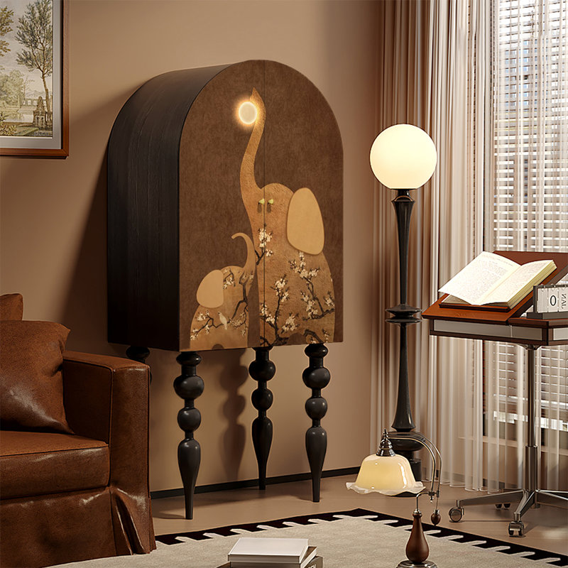 Double-door arched high-legged wooden wardrobe