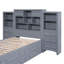 Lit plateforme simple en bois avec armoire verticale tout-en-un et 4 tiroirs de chaque côté, gris