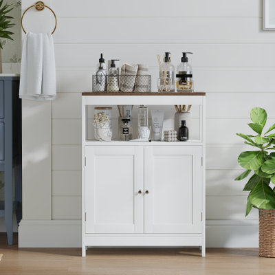 31.5" H x 23.6" W x 11.8" D Freestanding Bathroom Cabinet with Natural Wood Top & Adjustable Shelf for Bathroom, Entryway, Kitchen