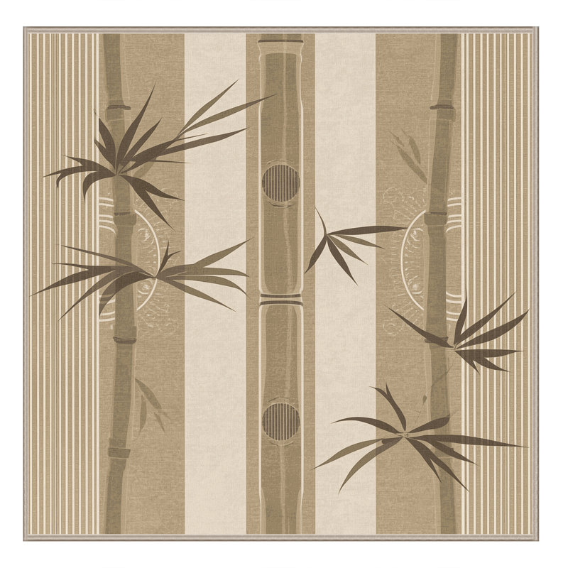 Tapis art déco lavable à la machine en bambou brun Oyan, Carré 5 pi
