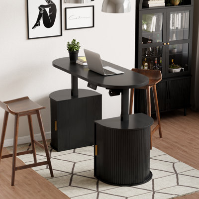 Bureau debout électrique de 63 po avec rangement, bureau d'ordinateur à hauteur réglable avec porte tambour pour bureau à domicile