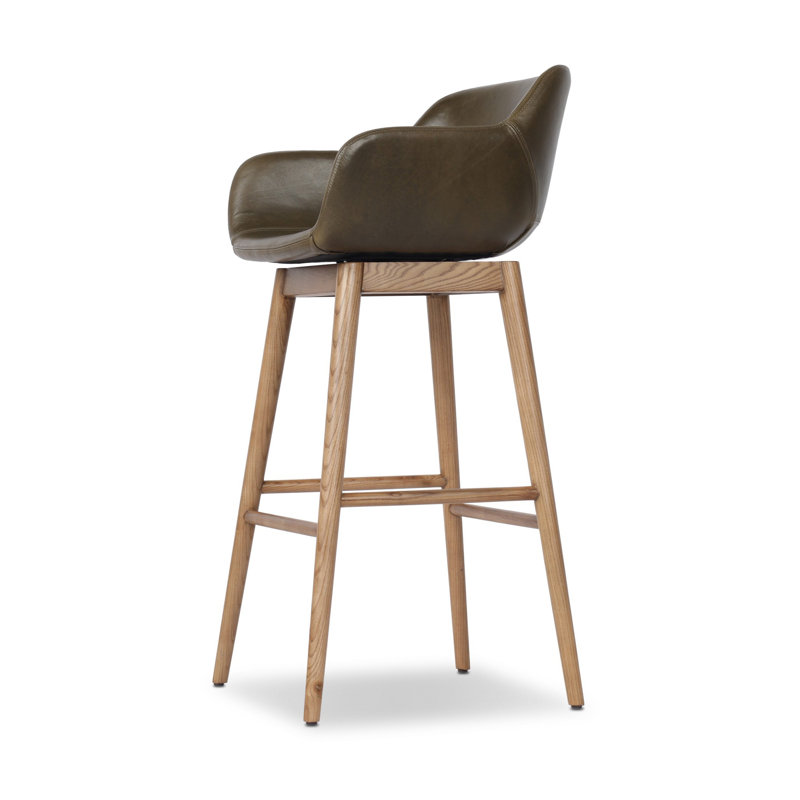 Hannah Swivel Stool, Bar Stool (30.5" Seat Height), Amber Ash, Dulane Moss/Genuine Leather