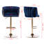Lot de 2 tabourets de bar en velours bleu marine, pieds, repose-pieds et base dorés, hauteur réglable. Revêtement inclus.