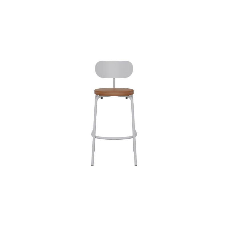 Khylia Upholstered Bar Stool, Tan Seat/White Aluminium Base