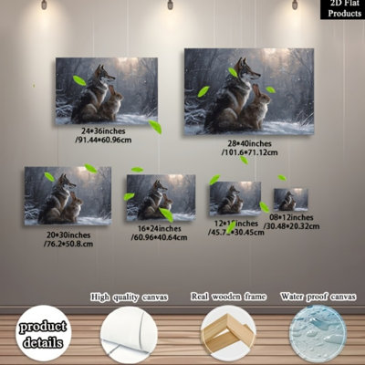  Textured Wolf & Rabbit Winter Forest Wall Art - High-End Whimsical Rustic Decor for Living Room