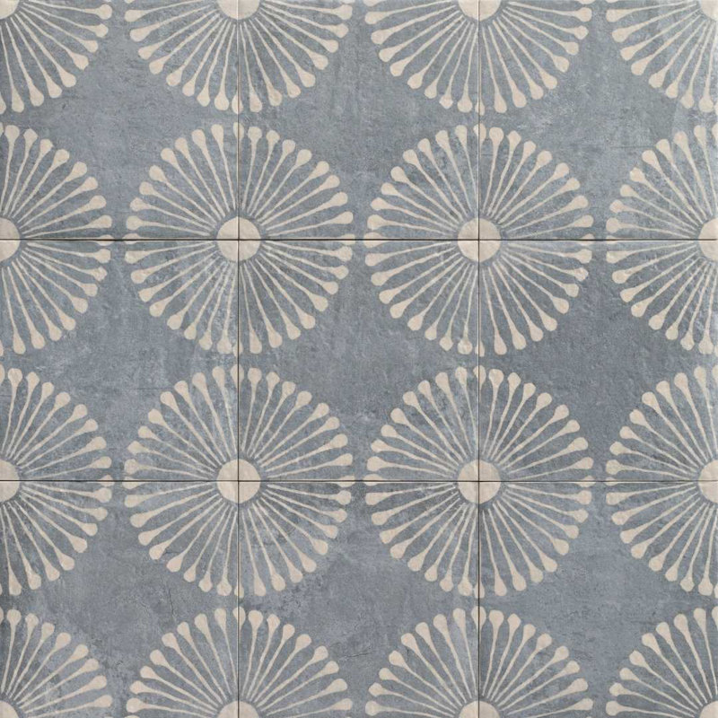 Amanecer 8" x 8" Azul Satin Porcelain Patterned Floor and Wall Tile, Blue