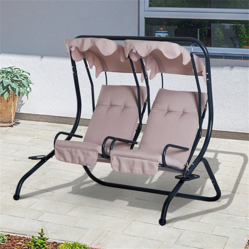 Caroline 2 Person Porch Swing with Canopy, Light Gray