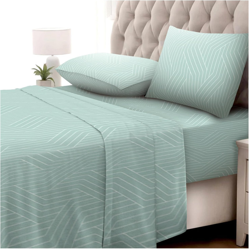 100% Cotton Standard Sheet Set, Geometric, Teal, King (264 x 264cm)