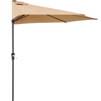 9FT Outdoor Patio Half Market Umbrella with Crank System for Garden, Deck, Backyard