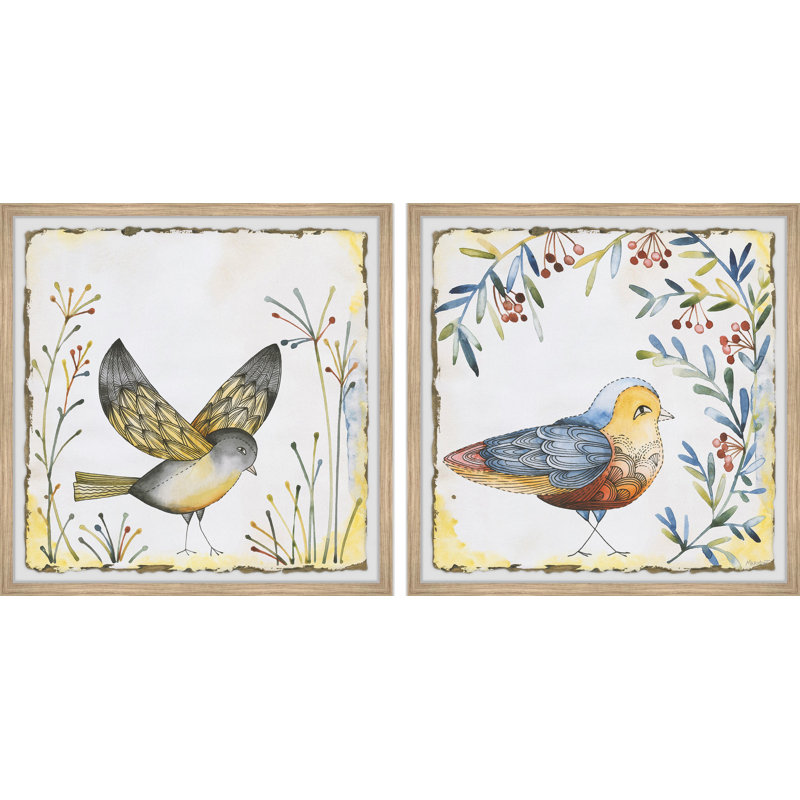 Birds Of Spring by Marmont Hill - 2 Piece Single Picture Frame Painting Set, 45cm H x 90cm W x 3.81cm D
