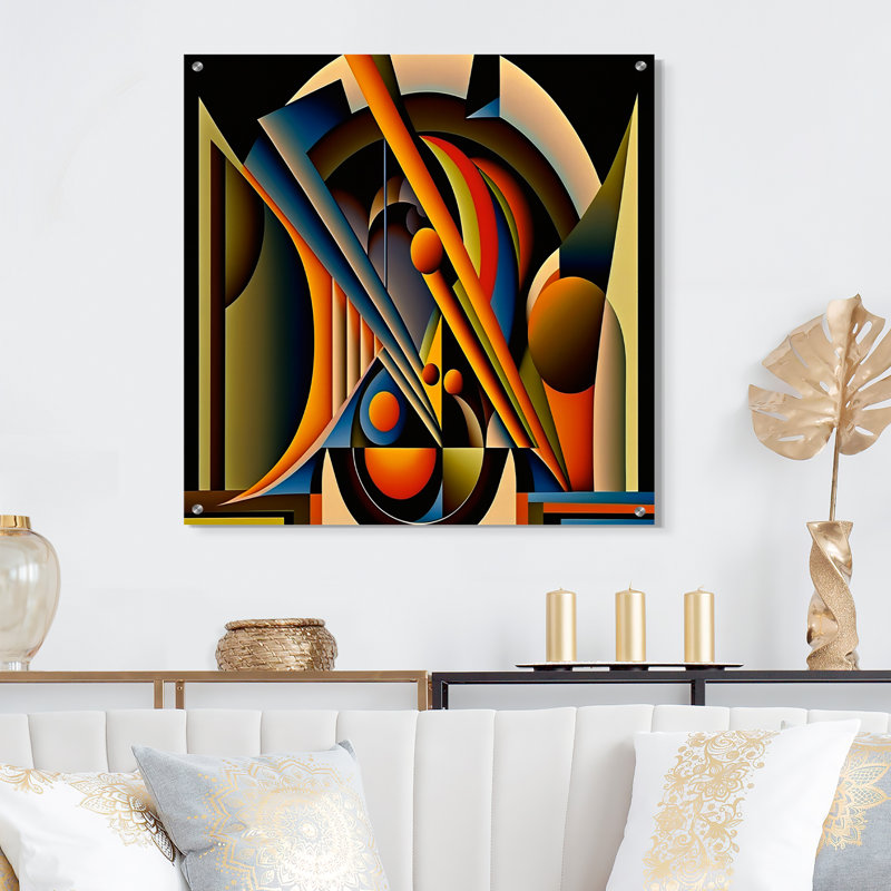 Circular Retro Dynamics I - Abstrait géométrique mural en acrylique, H 16 po x l 16 po
