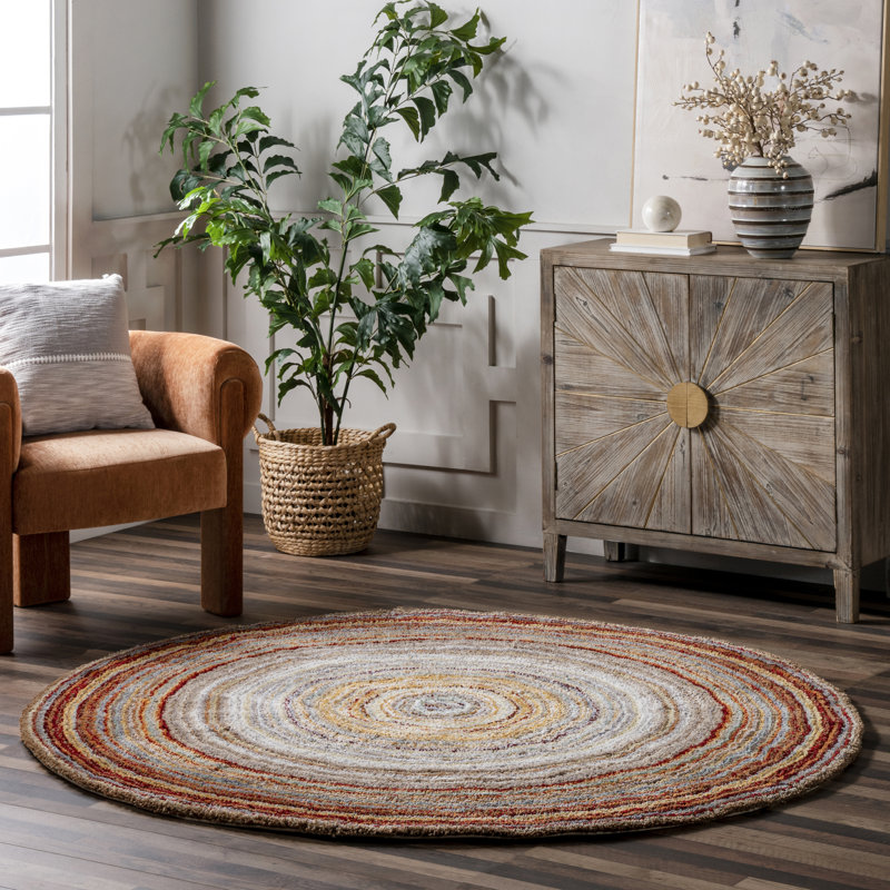 Tapis rayé rouge touffeté à la main West Valley City, Rond 6 pi