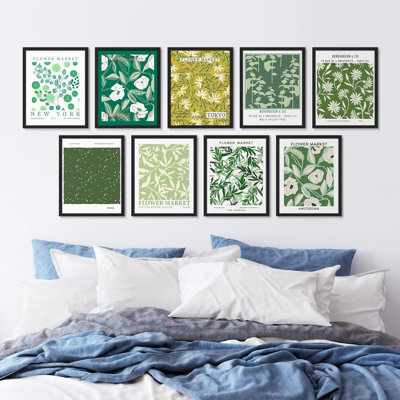 «Green Floral Flower Market», variété, nature sauvage, calme et bohème encadré sur papier, 9 pièces