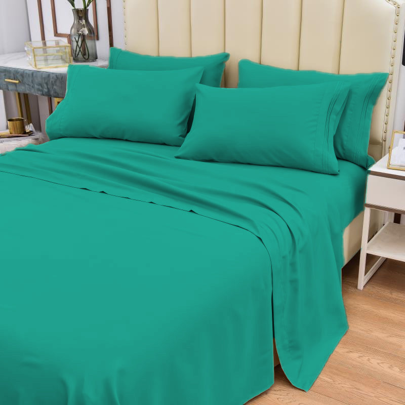 Premium Rayon From Bamboo 6 Pc Sheet Set With Deep Pockets, Cooling, Teal, Split King Sheet Set with 4 Pillowcases