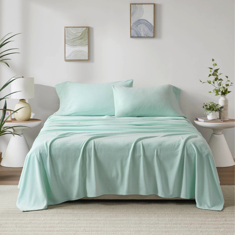 Ensemble de 4 très grands draps - 100% molleton, literie douillette et moelleuse, boulochage, avec drap plat, 2 taies d'oreiller ajustées, convient aux matelas de 16 po, lavable à la machine, surface de rembourrage confortable, contient, lavable