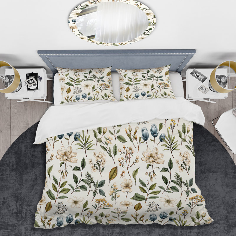 Ensemble de housse de couette Botanical Sketched II, Housse de couette pour très grand lit et 2 très