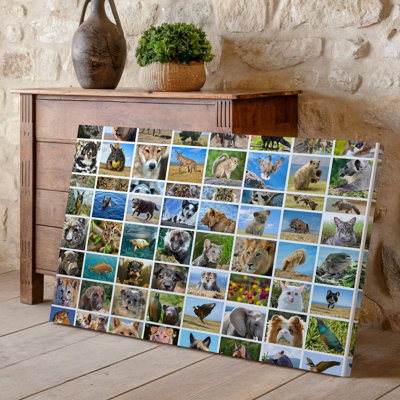 Reproduction d'art sur toile, "Reproduire un collage vibrant" avec une variété d'animaux