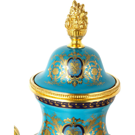 Elegant and Decorative 28 Inch Louis XV Jar with Porcelain & Bronze Cherub Handles for Home Decor