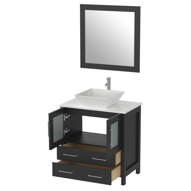 Ensemble de meuble-lavabo simple avec miroir , Espresso, l 30 po