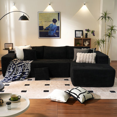 Boneless 105" 2 - Piece Upholstery Compression Sofa with 3 Seats, Corduroy Sectional Couch, No Assembly Required