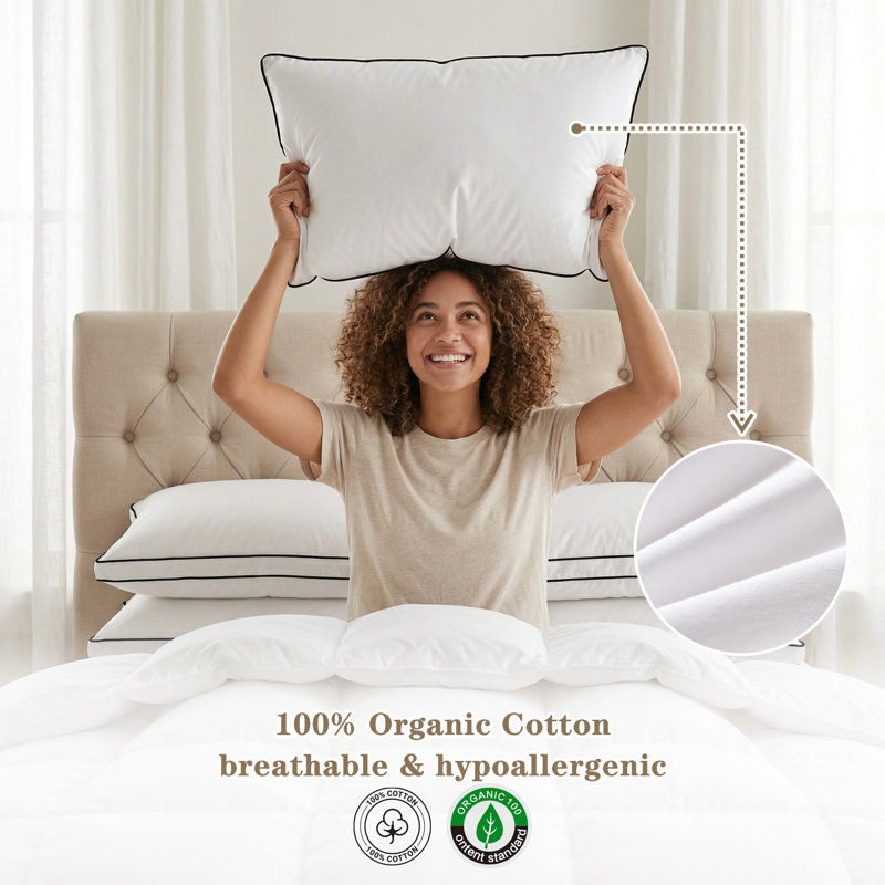 Memory Foam Goose Feather Down Filling Medium Support Bed Pillows, Standard