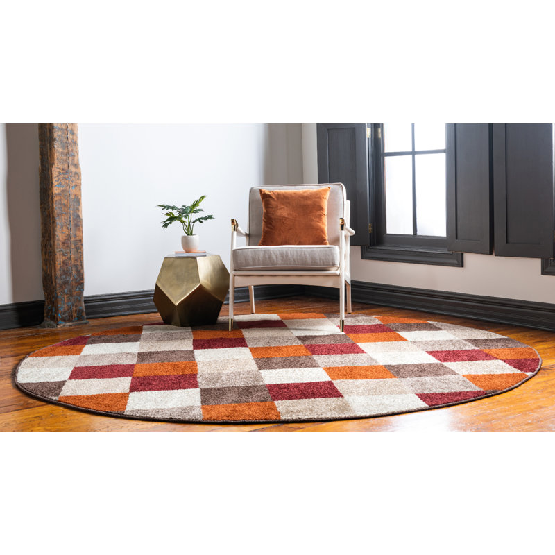Tapis abstrait beige / brun / orange Alair, Rond 8 pi