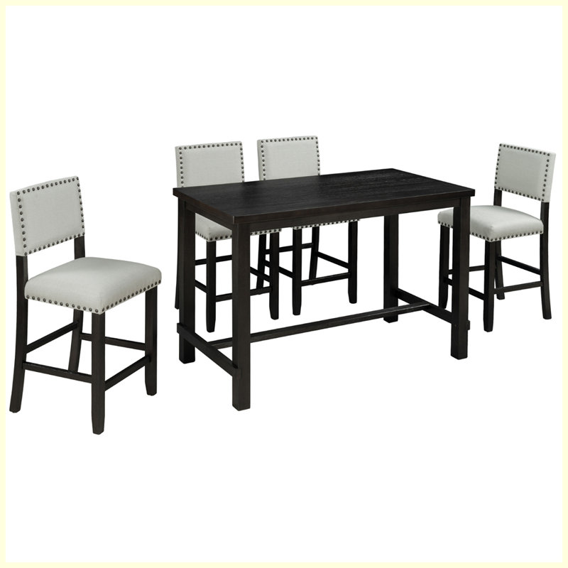 Classic 5-Piece Counter Height Dining Set with 4 Chairs, Espresso, Espresso/White
