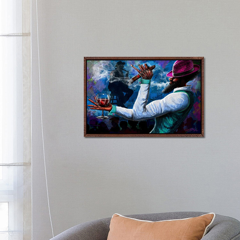 Cigars And Brandy by DionJa'y - Floater Frame Gallery-Wrapped Canvas Giclée on Canvas, Classic Wood, 45.72 cm H x 66.04 cm W
