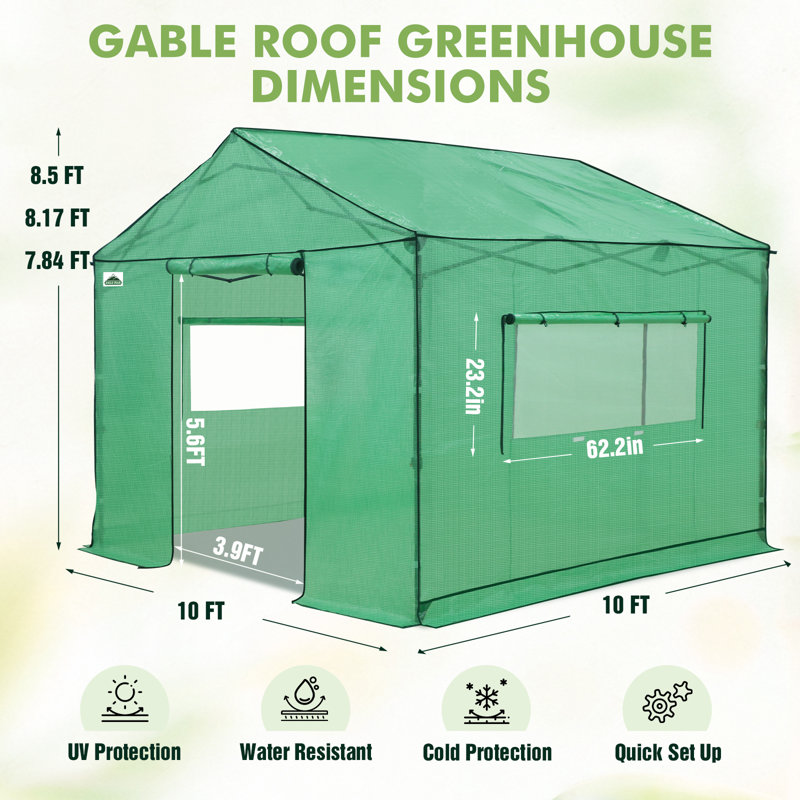 10x10 Portable Pop Up Greenhouse, Walk-In Outdoor Garden Plant Greenhouse