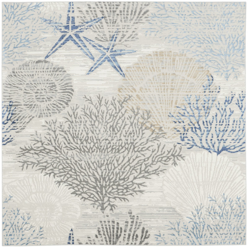Tapis ivoire / bleu Lilyanna, Carré 5 pi 3 po