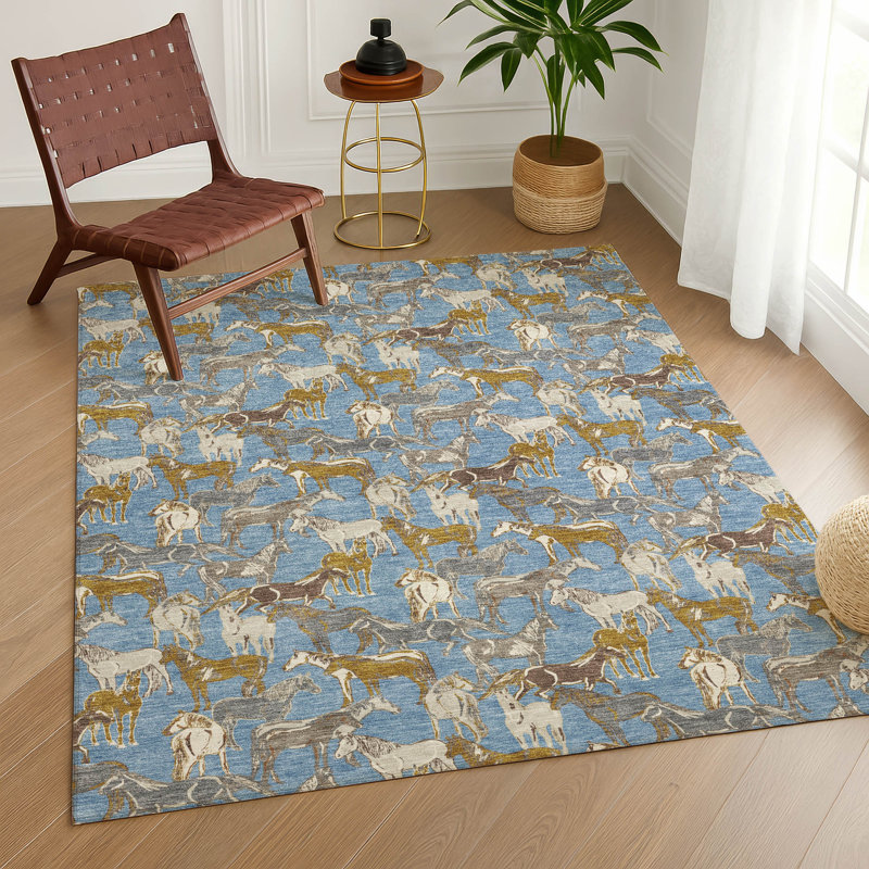 Tapis intérieur / extérieur lavable à la machine Chantille ACN2520, Denim, Rectangulaire 3 pi x 5 pi