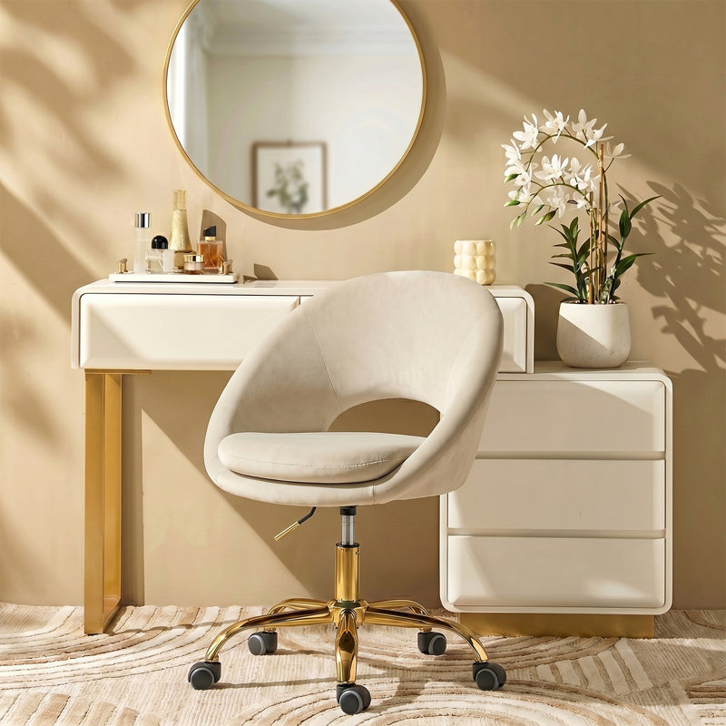 Doreen Velvet Modern Task Chair with Ergonomic Design, Tan Velvet