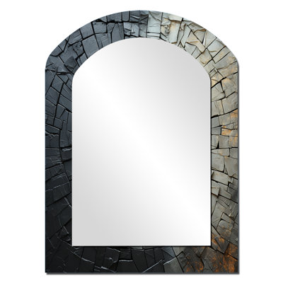 Shattered Grey Stone Geode Minimalism III - Spiritual Stone Arch Wall Mirror, Traditional Asymmetrical Decorative Mirror, Printed Metal Art