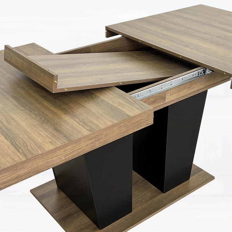 Rectangular Extendable Dining Table, Brown+Black