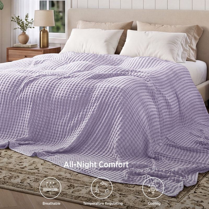 Bedsure 279gsm Cotton & Rayon from Bamboo Waffle Blanket GentleSoft™️, King, Pastel Lilac
