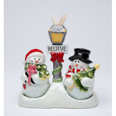 Snowman Salt and Pepper with Toothpick Holder