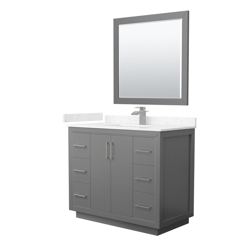 Icon 42'' W Single Vanity, Carrara, Satin Bronze, White