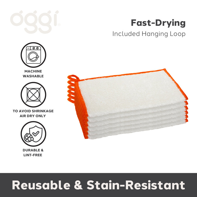 Set of 6 White and Orange Bamboo Kitchen Cloths