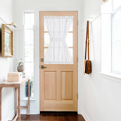 Linen Door Curtains, Dual Rod Pocket Semi Sheer Sidelight French Door Curtains for Kitchen Glass with Tieback for Privacy Protection, 1 Panel