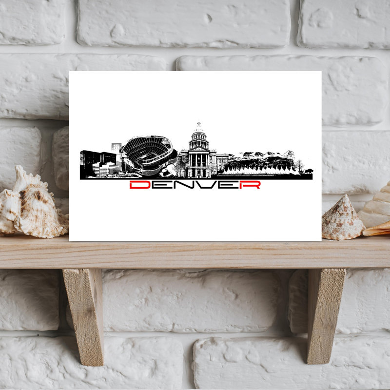 Ville de Denver, silhouette, architecture contemporaine abstraite, art mural de la ville, 12" H x 18" W